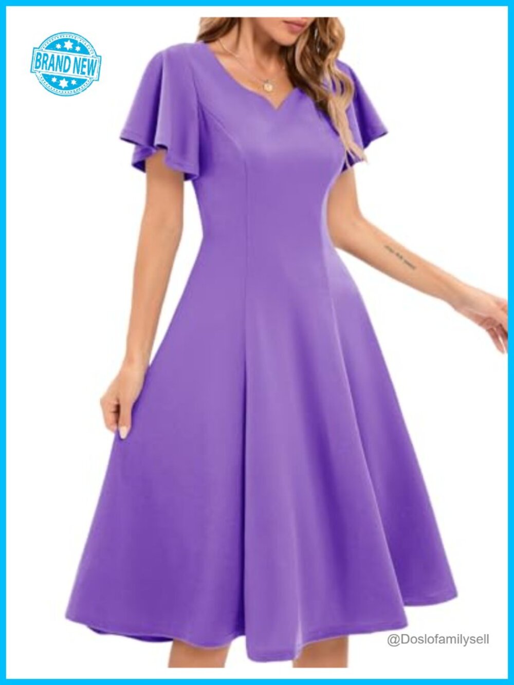 Vintage Fit and Flare Cocktail Wedding Guest Dress Short Sleeve